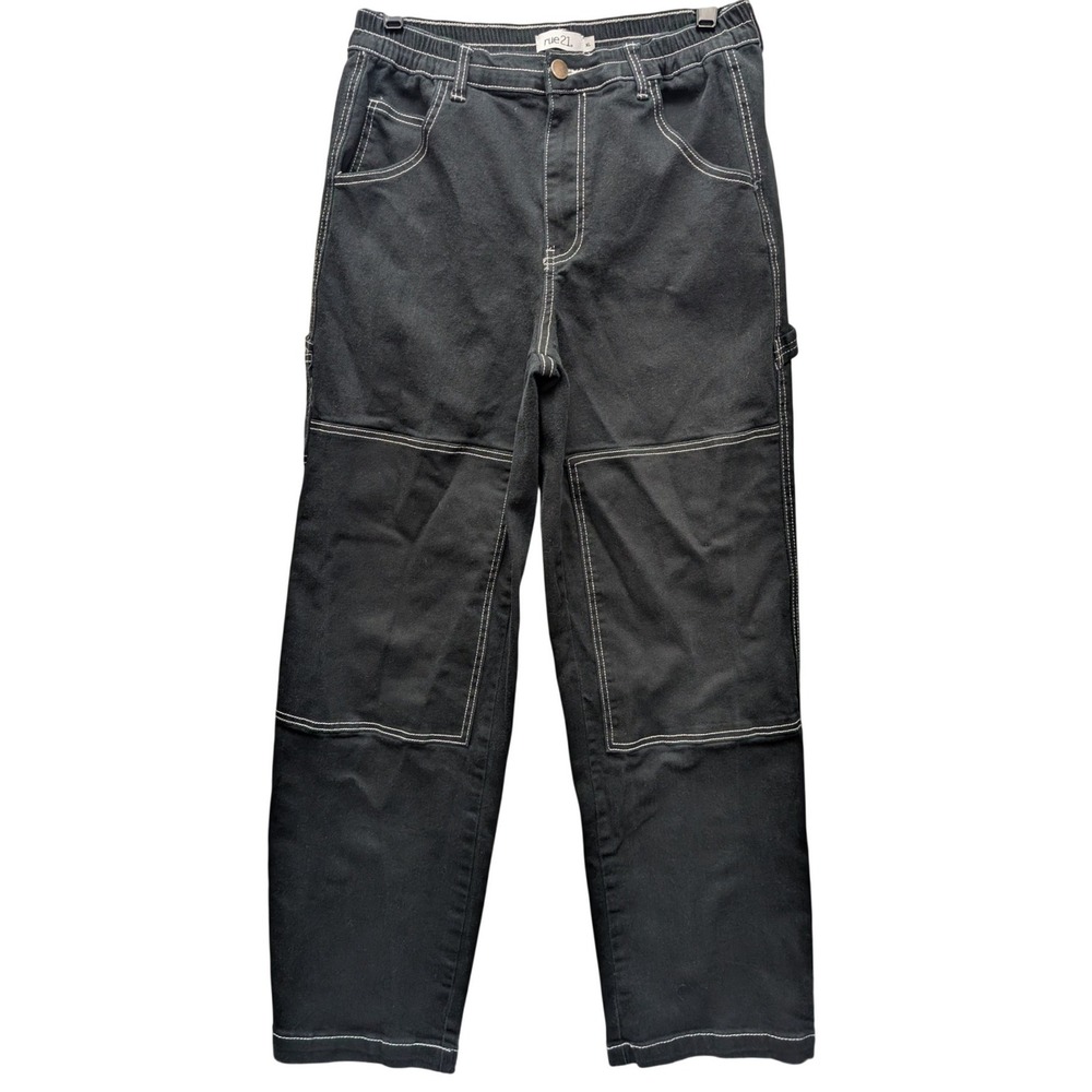 Rue21 Carpenter Pants‎ Women XL Black Contrast Stitch Double Knee Utility